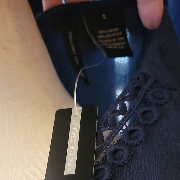 New Directions Blue Tunic with Embellished Neckline and 3/4 Bell Sleeves - Picture 2 of 6